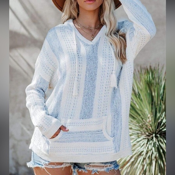 One Grey Day Sweaters - One Grey Day Soft Striped Hooded Pullover Sweater NWT